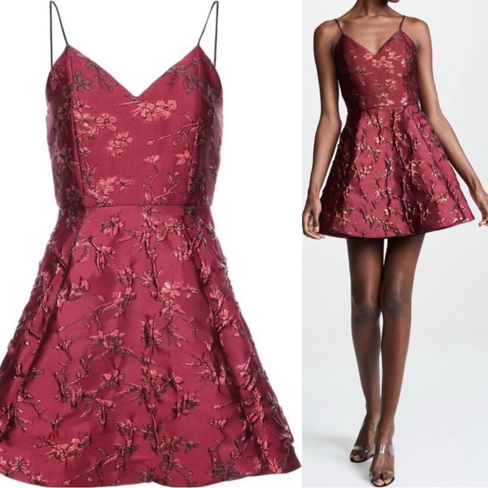 ALICE + OLIVIA Annette Party Dress Floral Jacquard Mini Coquette Metallic 4